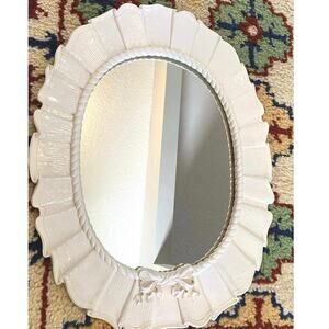 Vintage Oval Syroco White‎ Wall Mirror Bows ,Rope Detail Cottagecore Shabby chic